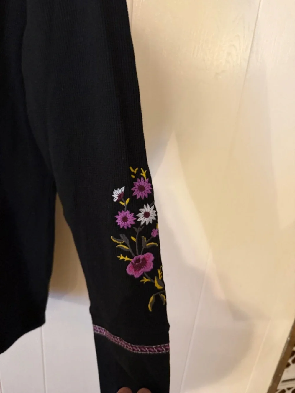 Sundance Black Long Sleeve Tee with Pink & Yellow Floral Embroidery - Picture 3 of 10